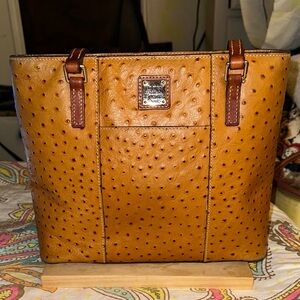 Dooney & Bourke Tan Ostrich-Embossed Leather Lexington Tote w/Brown Trim (AA5)